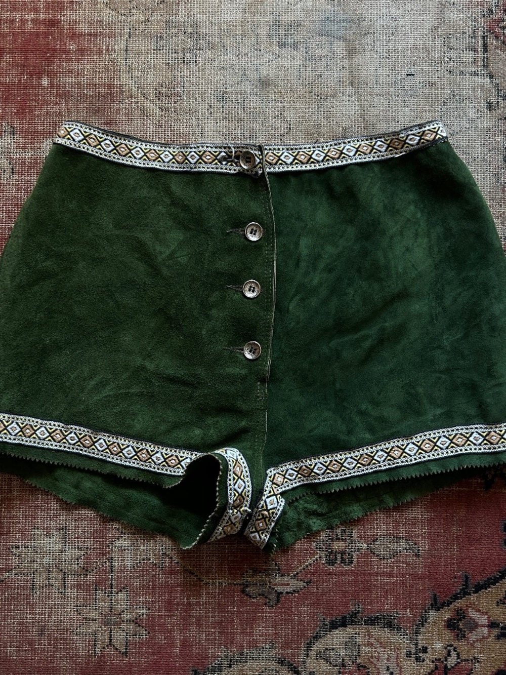 Vintage 70s Handmade Green Suede Shorts